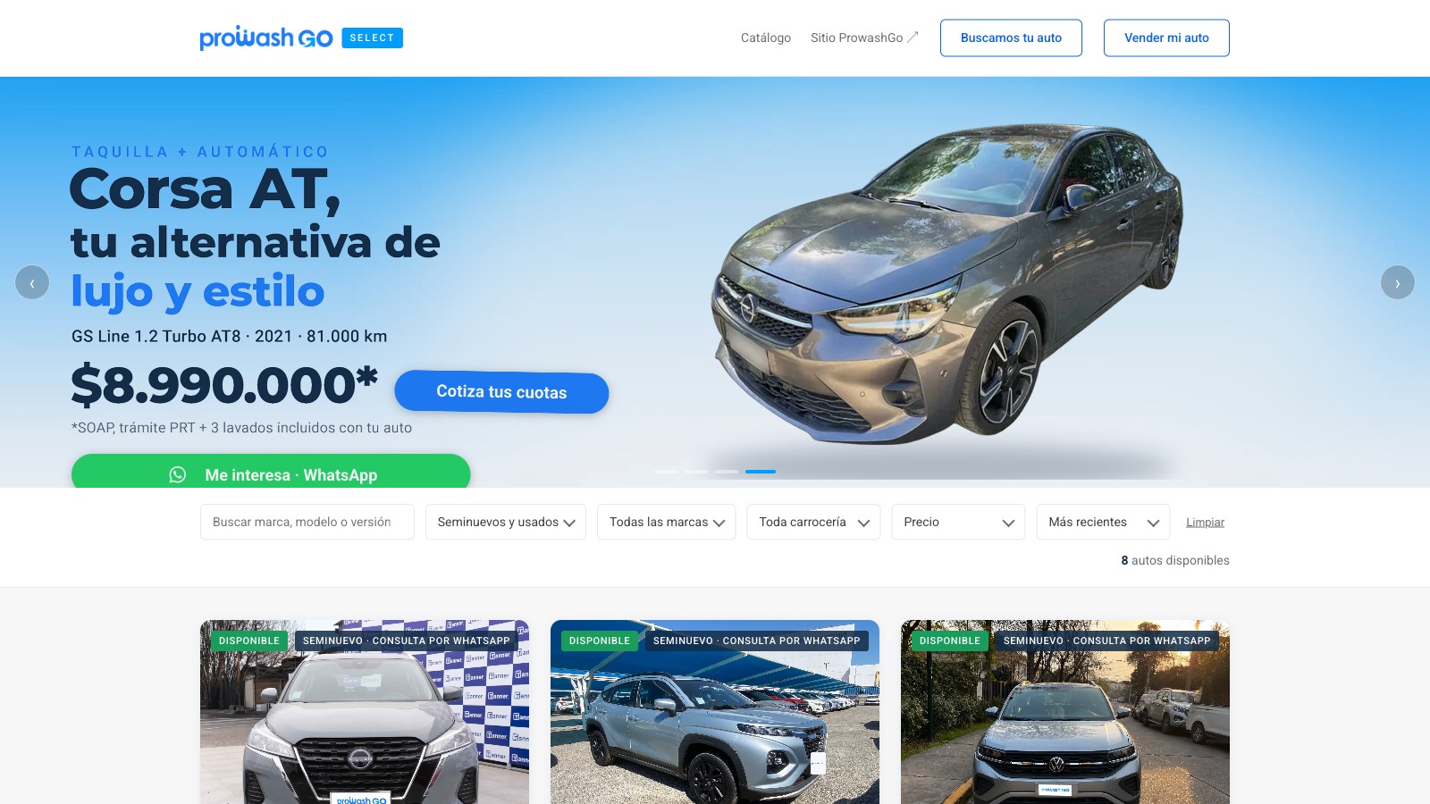 Sitio web ProwashGo Select — Car Select